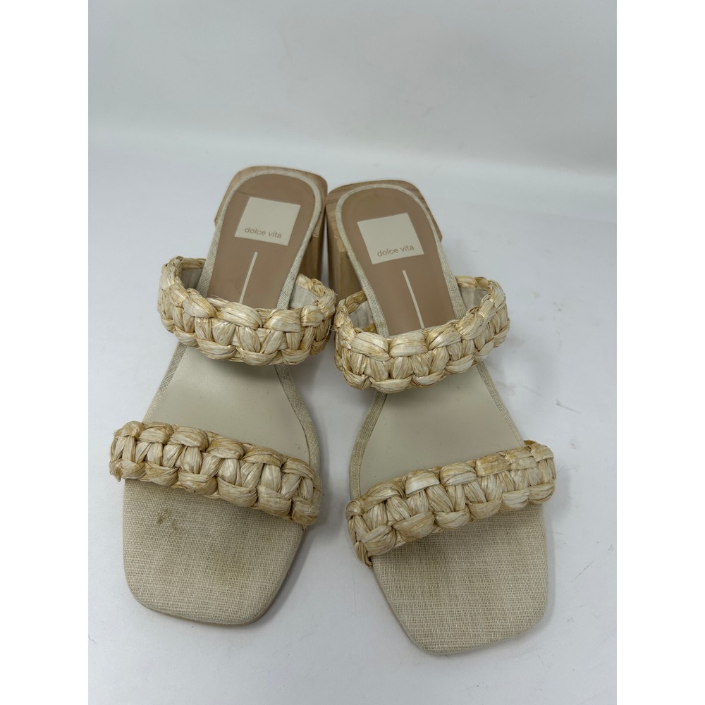 Dolce Vita Paily Braided Heeled Sandals Womens Beige Good Raffia Block Heel 7.5